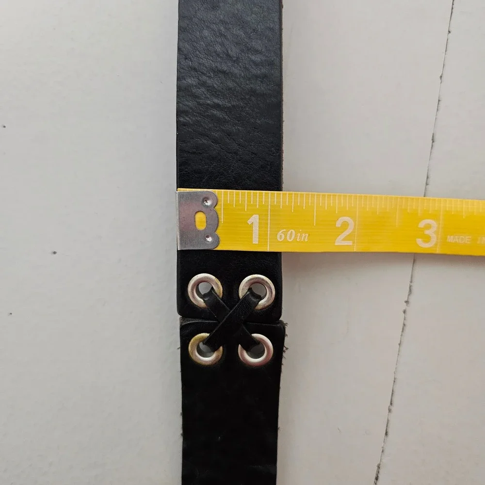 Express Women Belt Medium Black Italian Leather Lace Up Grommet 90s Y2K Emo Indy